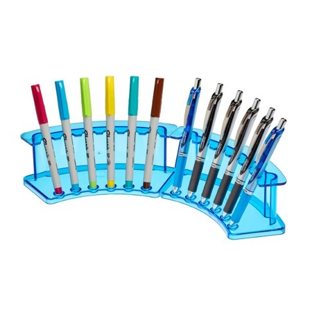Adiroffice Acrylic 6-Pen Crystal Blue Vertical Premium Pen Display Stand, PK8 ADI651-CRB-8pk